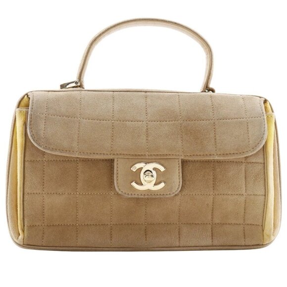 CHANEL Chocolate Bar Handbag One handle Brown/yellow Suede Women - Picture 1 of 13